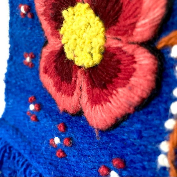 Colorful Botanical Embroidered Royal Blue Woven Crossbody Messenger Festival Bag - Picture 4 of 16